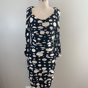Diane Von Furstenberg| silk blend ruched jersey dress black and white dots